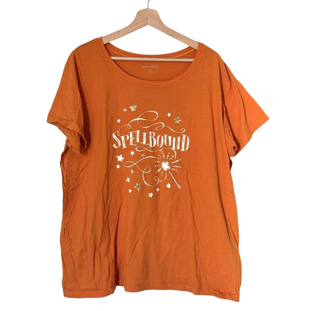 New Woman Within Halloween Spellbound Orange 22/24 T-Shirt 100% Cotton Plus Size